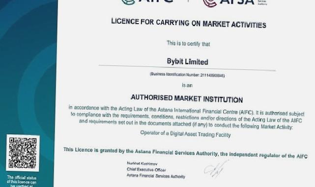 Bybit’e Astana Finansal Hizmet Otoritesi AFSA’dan tarafından Kazakistan’da Yetkili Piyasa Kurumu olarak Dijital Varlık Ticareti Tesisi İşletme ve Gözetim Sağlama lisansı