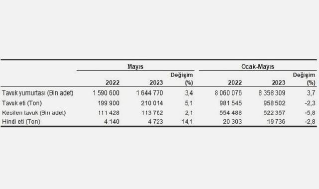 Tavuk eti üretimi 210 bin 14 ton, tavuk yumurtası üretimi 1,64 milyar adet olarak gerçekleşti