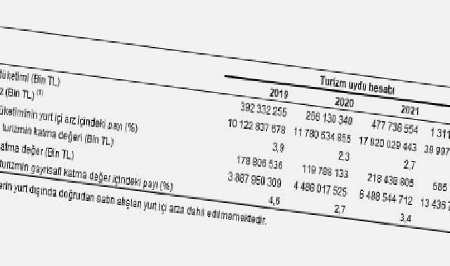 Turizm Uydu Hesabı, 2019-2022