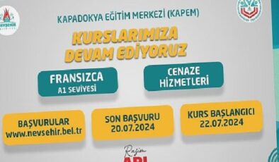 Nevşehir Belediyesi Kapadokya Eğitim Merkezi (KAPEM)’de açılacak olan Fransızca A1 ve Cenaze Hizmetleri kursları için kayıtlar başladı